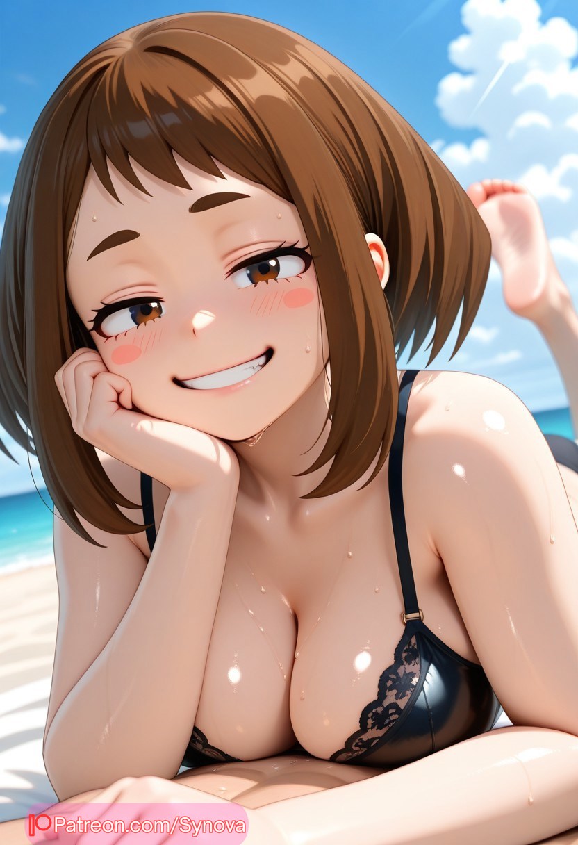 ai_generated beach big_ass big_breasts bikini boku_no_hero_academia my_hero_academia ochako_uraraka ryuuziken01 thick_thighs uraraka_ochako