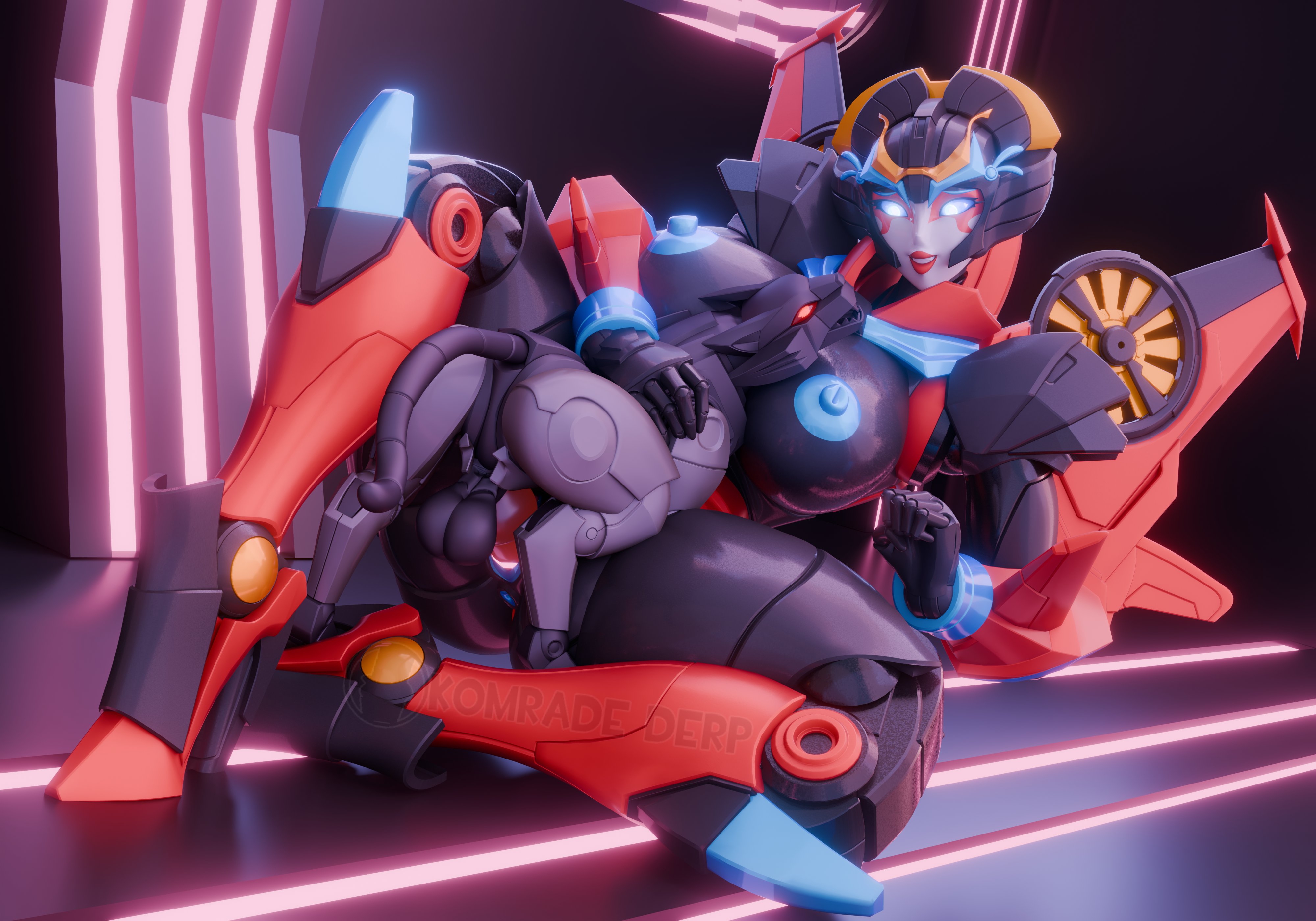 2026, 3d, 3d (artwork), ass, autobot, big ass, big breasts, blue eyes, blue nipples, blue pussy, breasts, built-in high heels, cybertronian, decepticon, female, feral, feral on female, hasbro, high heels, high resolution, highres, humanoid, mating press, mechanical, penis in pussy, ravage (transformers), red lipstick, robot, robot anthro, robot dog, robot girl, robot penis, straight, thick thighs, thighs, transformers, trawert, vagina, windblade