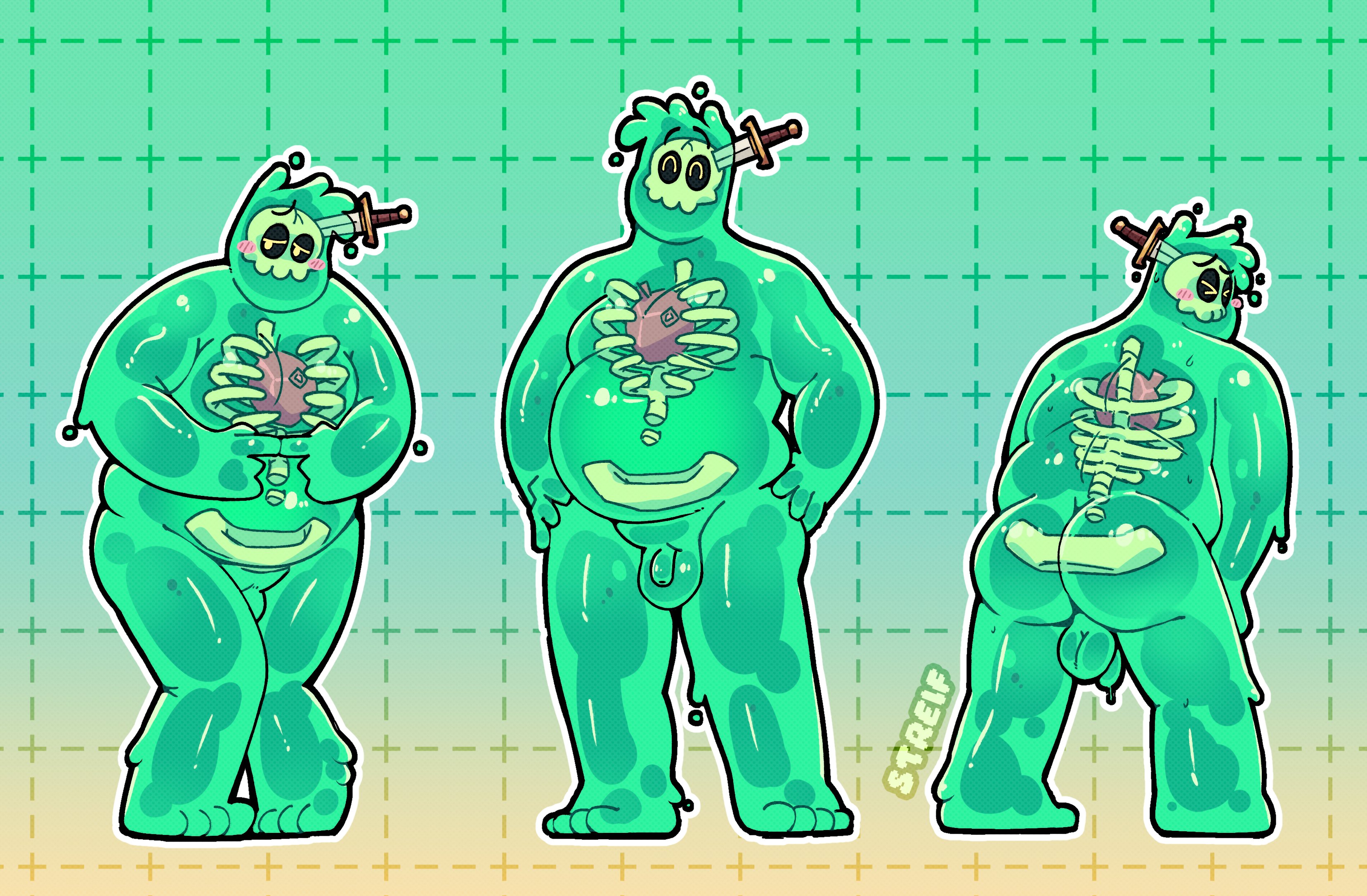 alone, big pecs, chubby, cum, doug (monster prom), gay, micropenis, non-human, non-human head, non-human only, small penis, streif, toony