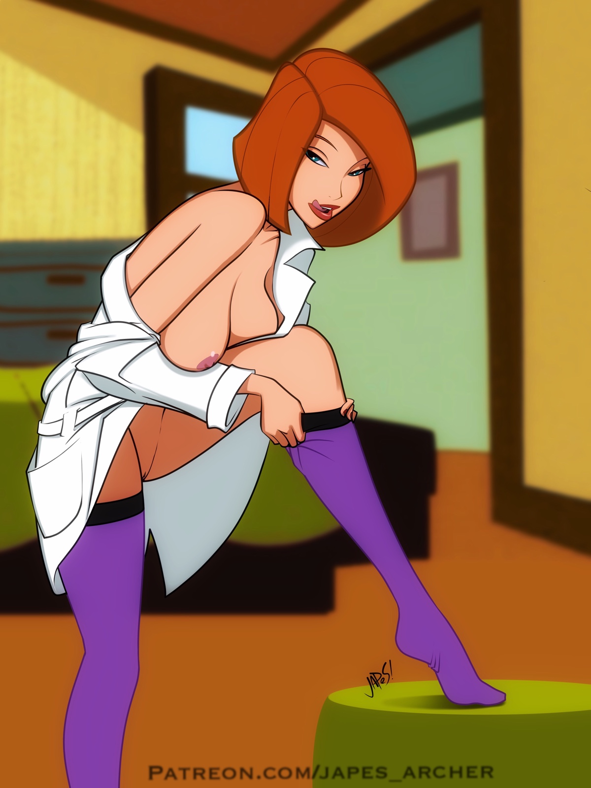 1girls, ann possible, breasts, female, female only, japes, kim possible, mature female, milf, mother, nipples, orange hair, pussy, red hair, solo, tongue, tongue out