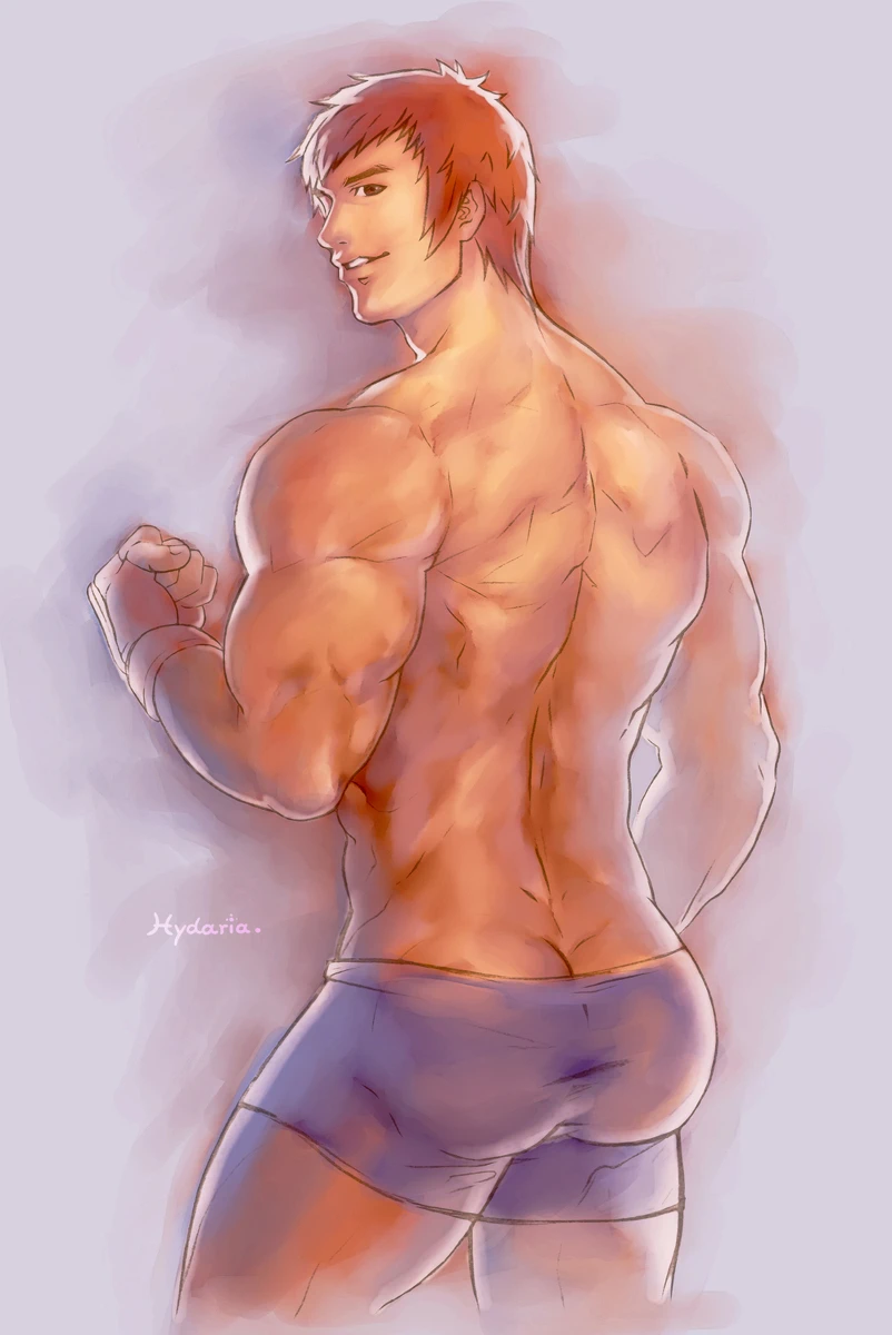 10s 1boy 2012 ass back bara buriki_one butt_crack fingerless_gloves gai_tendo ginger hydaria king_of_fighters male male_only muscular muscular_male orange_hair shorts snk solo tagme video_games watercolor_(artwork)