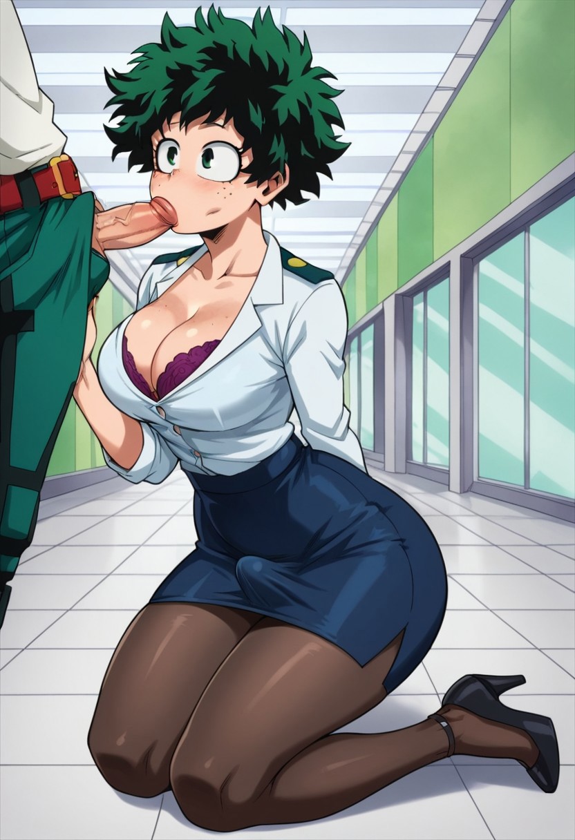 1boys abdomen ai_generated alone angle at big boku_no_hero_academia bust cock cum erection eyes face female_deku futarari green hair huge izuku_midoriya legs looking low male my_hero_academia nudity oral penis sex shy sitting spiky uncensored view viewer