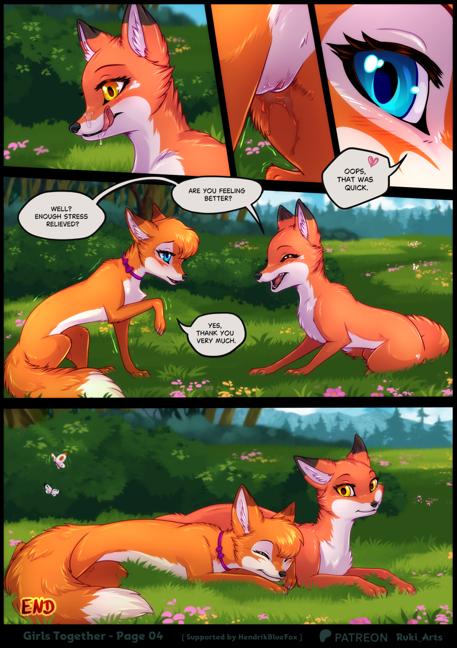 abby_(rukifox) after_sex blue_eyes bodily_fluids canid canine closed_eyes collar comic dialogue dipstick_ears dipstick_tail duo ear_markings english_text female feral fox genital_fluids genitals hi_res humanoid_genitalia humanoid_genitalia_on_feral humanoid_pussy humanoid_pussy_on_feral licking licking_lips looking_pleasured lying mammal markings miyuki_(rukifox) multicolored_ears open_mouth oral pussy pussy_juice_on_leg rukifox saliva tail tail_markings text tongue vaginal_fluids vaginal_penetration yellow_eyes