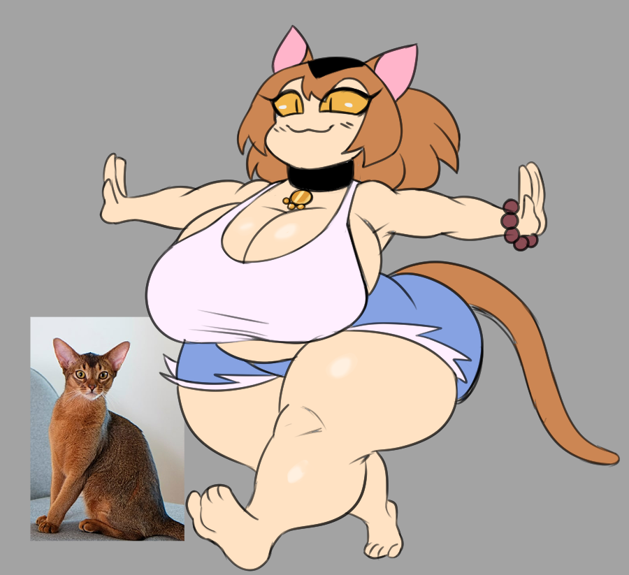 anthro anthrofied big_breasts big_butt brown_hair brown_tail feline mrjaysin shortstack tail thick_thighs yellow_eyes