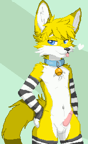 arm_warmers canid canine canis clothed clothing collar digital_media_(artwork) femboy fox male penile penis pixel_(artwork) pixel_art roblox roblox_avatar simple_background solo solo_male the_shen young_anthro younger_male