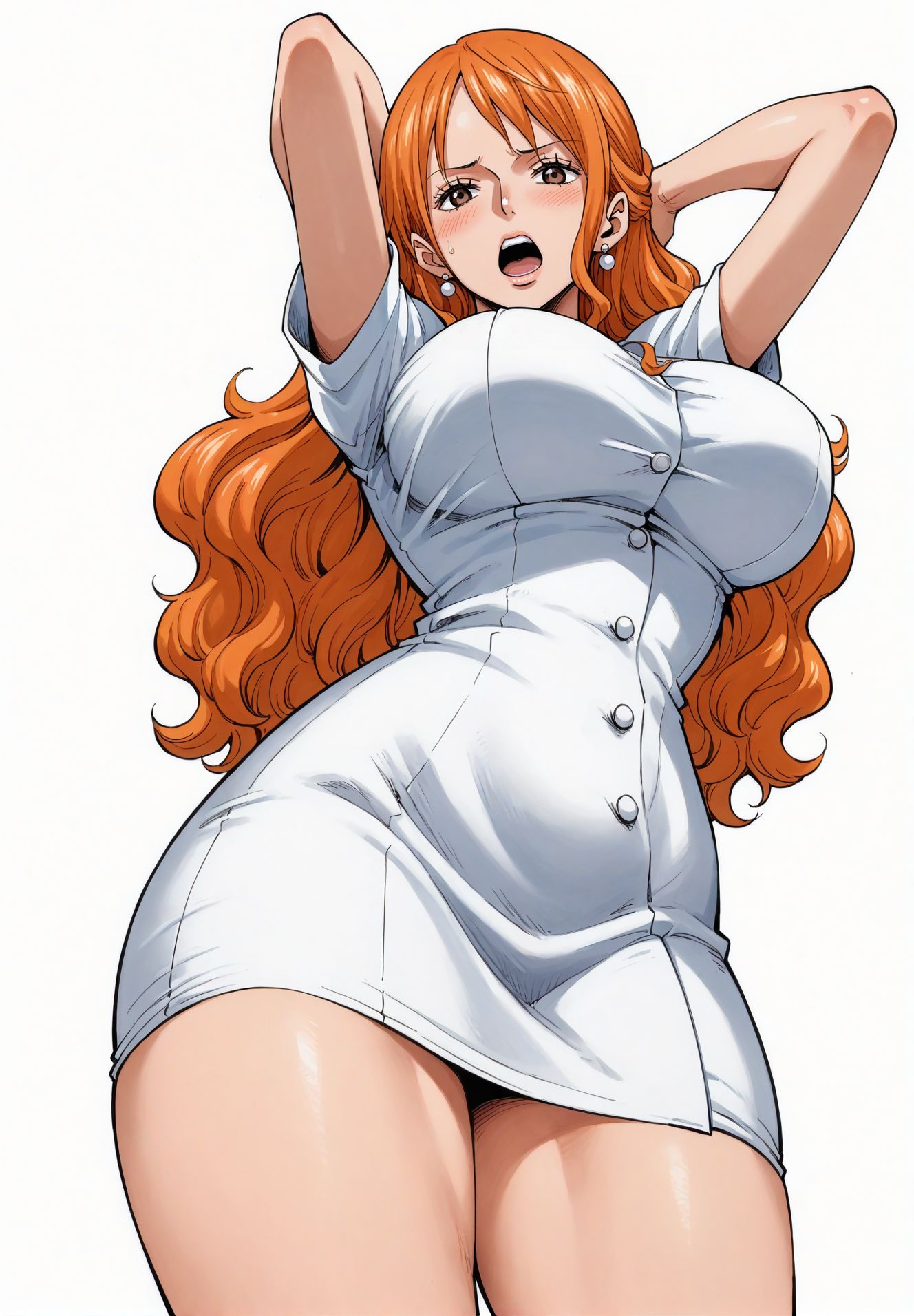 ai_generated alluring almost_naked almost_nude big_breasts blush blush breasts breasts brown_eyes earring earrings long_hair looking_at_viewer nami nami_(one_piece) nurse nurse_cap nurse_clothing nurse_hat nurse_headwear nurse_outfit nurse_uniform one_piece orange_hair post-timeskip ready_for_sex ready_to_fuck seducing seduction seductive seductive_body seductive_eyes seductive_gaze seductive_look seductive_mouth seductive_pose shiny_hair shiny_skin skin_tight skintight skintight_clothes skintight_clothing skintight_dress voluptuous voluptuous_female white_clothes white_clothing yashin