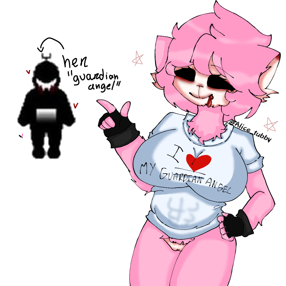 alice_tubby big_breasts black_eyes blush gloves no_panties pink_fur pussy shadow_tubby slendytubbies slendytubbies_3 slendytubbies_oc teletubbies