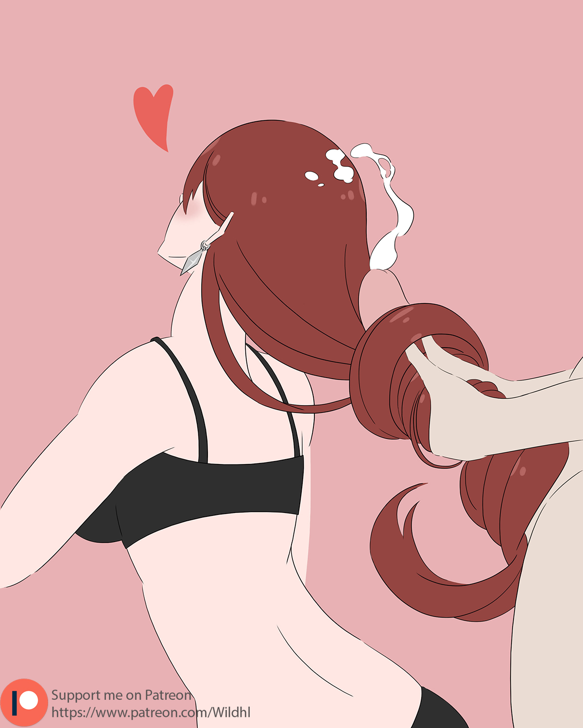 1boy, 1girls, cum, erza scarlet, fairy tail, female, hair grab, hairjob, male, red hair, red-haired female, unseen male face, wildhl