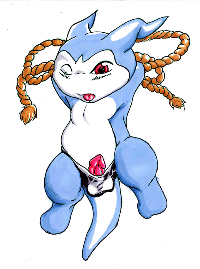 anthro baby baby_digimon blue_skin blush chibimon demiveemon digimon digimon_(species) furry male male_only penis red_eyes rope scalie solo solo_male tail tongue_out wink