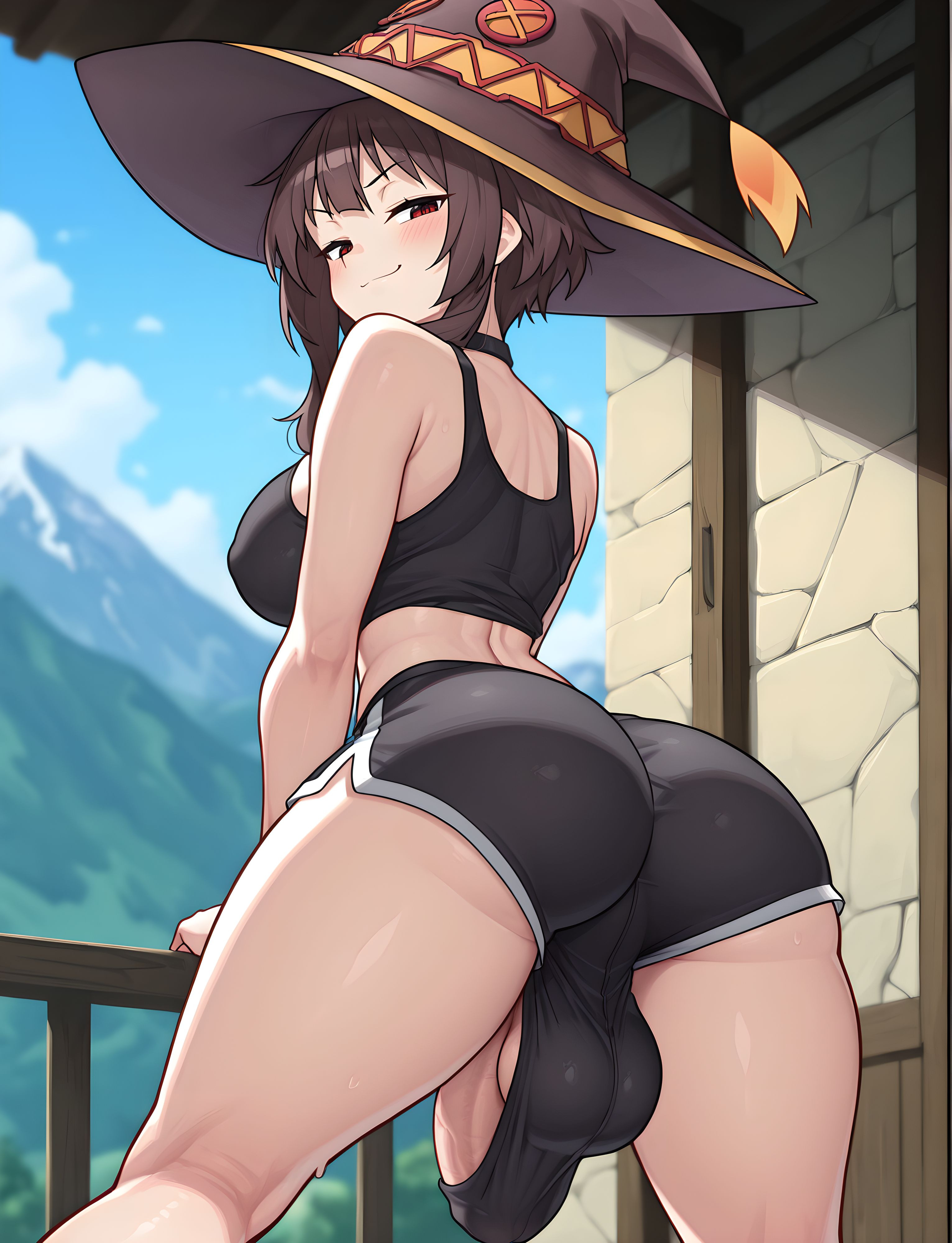 1futa, ai generated, balls, big ass, big balls, blush, breasts, futa only, futanari, grapesss, huge cock, intersex, kono subarashii sekai ni shukufuku wo!, large penis, megumin, penis, testicles, thighs, uncensored