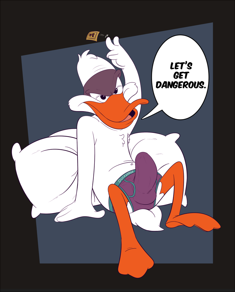 avian balls bird cooloroonie darkwing_duck darkwing_duck_(character) dialogue disney duck looking_at_viewer male male_only sitting solo testicles text