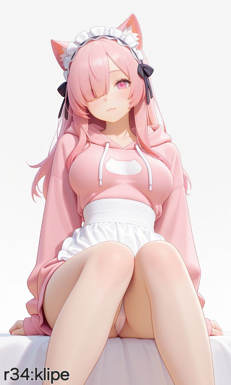 ai generated, brawl stars, breasts, cat ears, colette (brawl stars), female, hoodie, medium breasts, panties