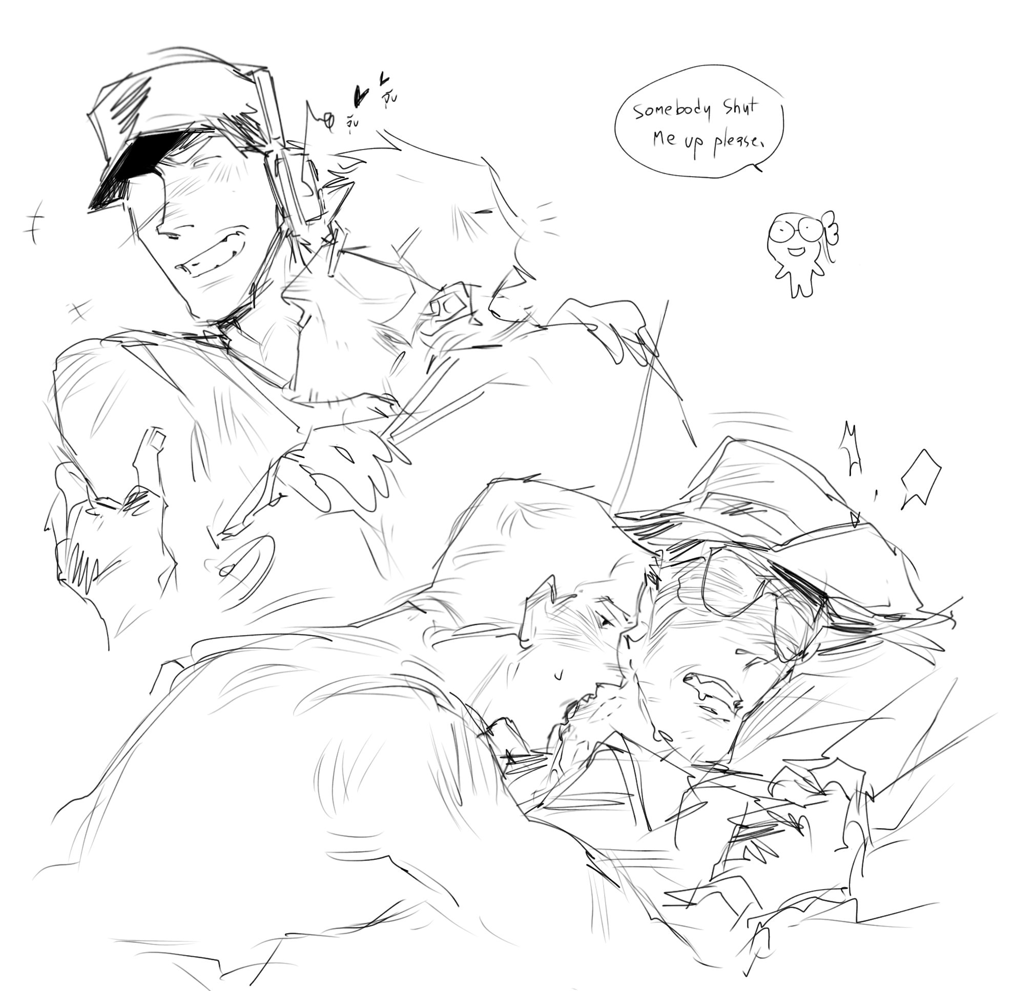 ahe gao, ahegao, bite mark, biting, biting neck, blush, blushing, drooling, gay, hickey, implied anal, implied penetration, implied sex, kissing neck, looking pleasured, male, male only, mimme5ev, neck kiss, open mouth, pinned to bed, pleasure face, scout (team fortress 2), sensitive, sniper (team fortress 2), spoken heart, team fortress 2, trembling, twink top, yaoi, younger penetrating older