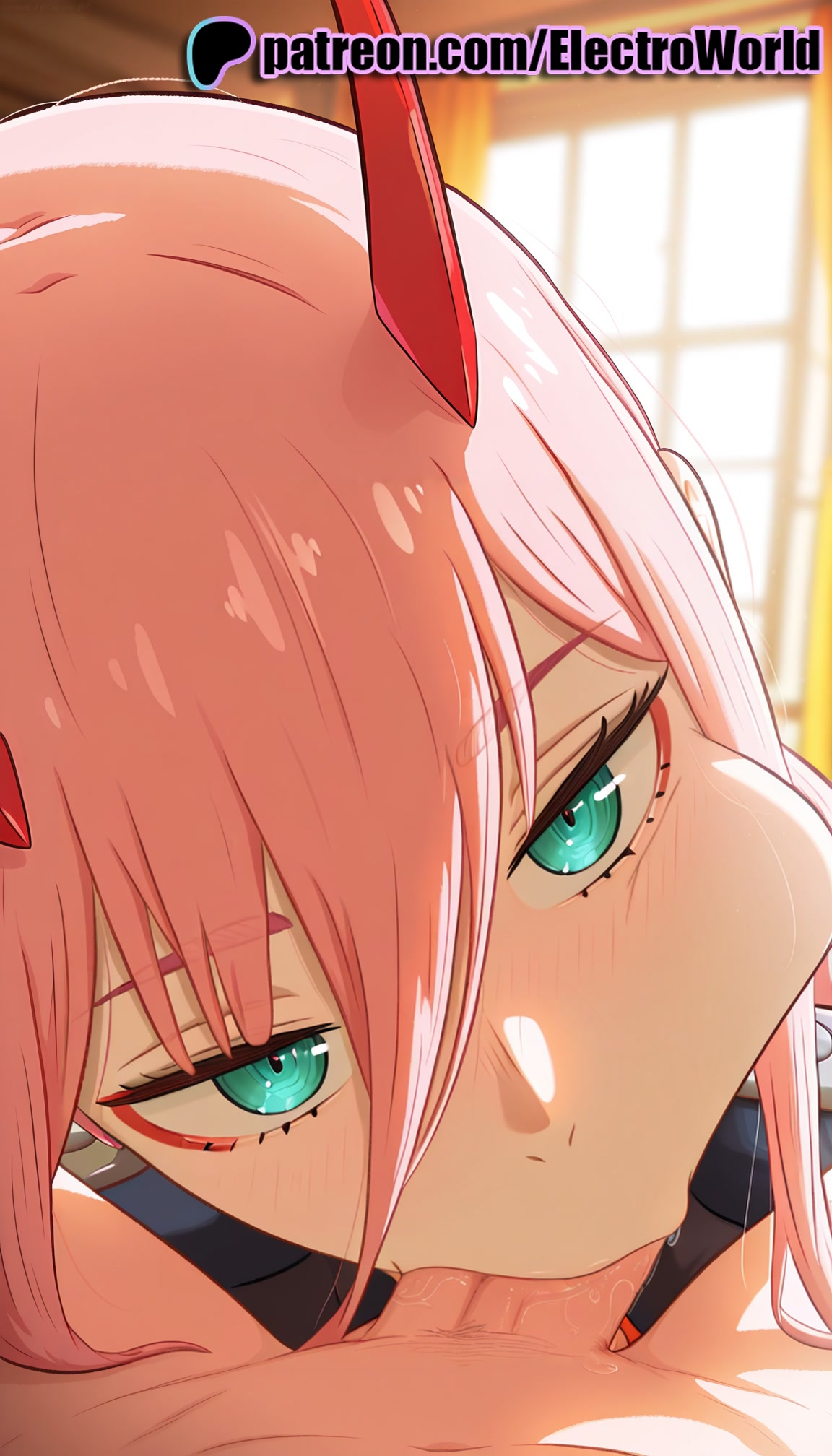 1boy, 1girls, 2025, 2girls, ai generated, aqua eyes, artist name, blowjob, blowjob face, blush, darling in the franxx, electroworld, eyebrows visible through hair, fellatio, female, green eyes, hi res, high quality, high resolution, highres, horns, licking, long hair, looking at viewer, male, multiple females, multiple girls, oral, oral sex, patreon, patreon username, pink hair, pov, stable diffusion, straight, sucking, watermark, zero two (darling in the franxx)