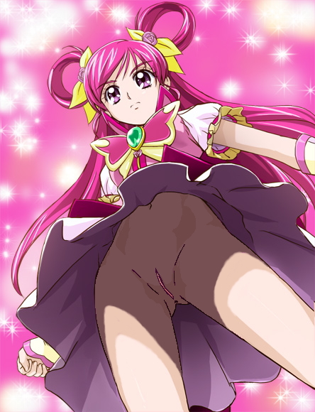 clothing cure_dream dress edit female haruyama_kazunori long_hair magical_girl no_panties nude_filter photoshop pink_hair precure pretty_cure pussy solo uncensored yes!_precure_5 yumehara_nozomi