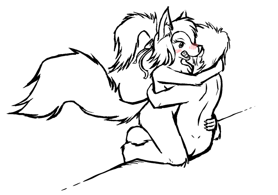 anthro blush bow canine draconicmentalist female human human_on_anthro interspecies male mammal nude original_characters sex straight wolf