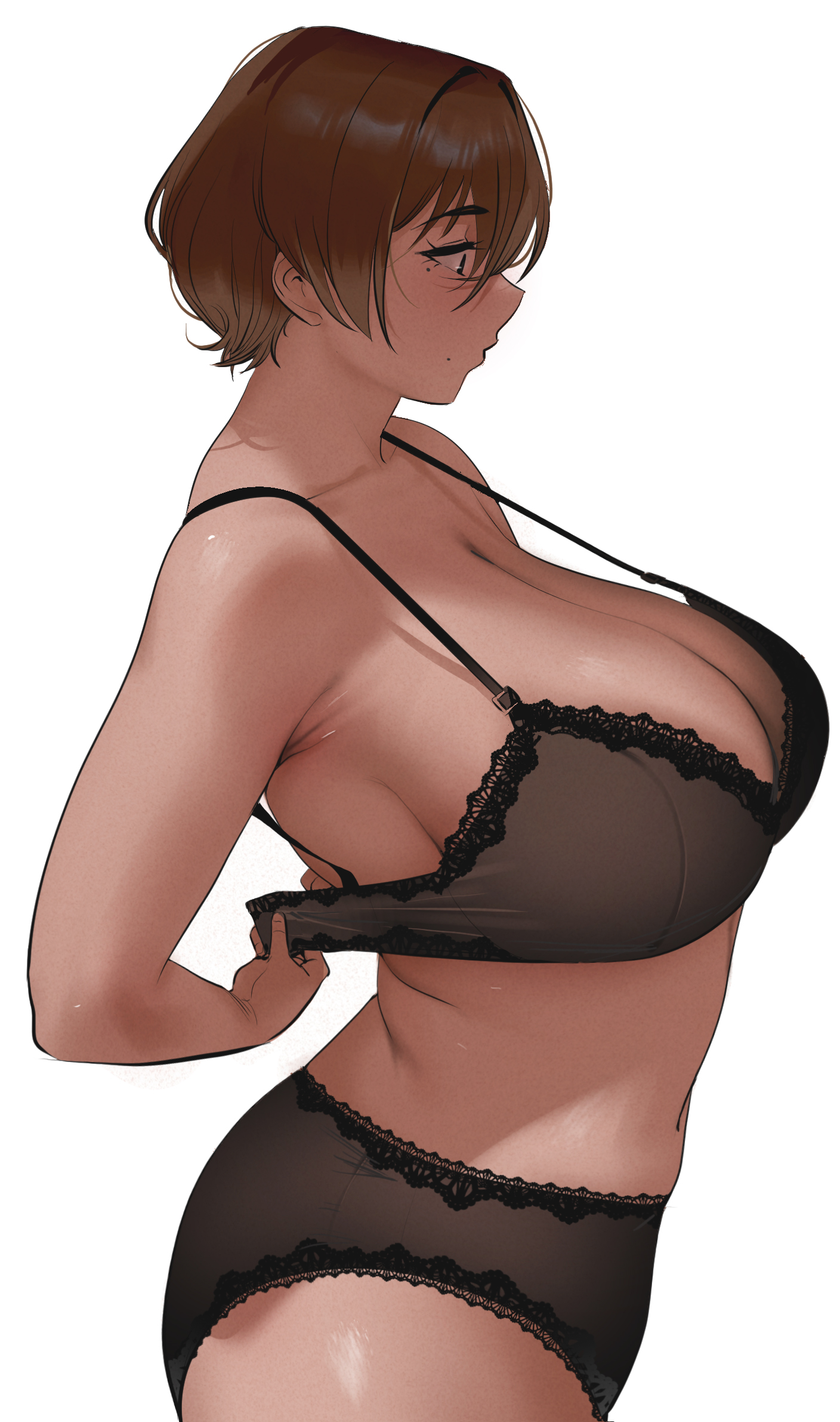 1girls, big breasts, bra, breasts, brown hair, cleavage, female, female only, hi res, huge breasts, judies, large breasts, mature, mature female, mature woman, milf, mole, mole under eye, original, solo, solo female, underwear, white background