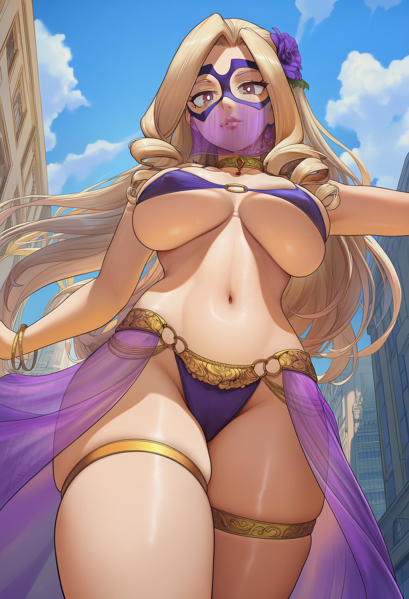 ai generated, belly dancer, boku no hero academia, female, female focus, female only, harem girl, harem outfit, loincloth, middle eastern clothing, mount lady, mt. lady, my hero academia, revealing clothes, see-through, see-through clothes, see-through clothing