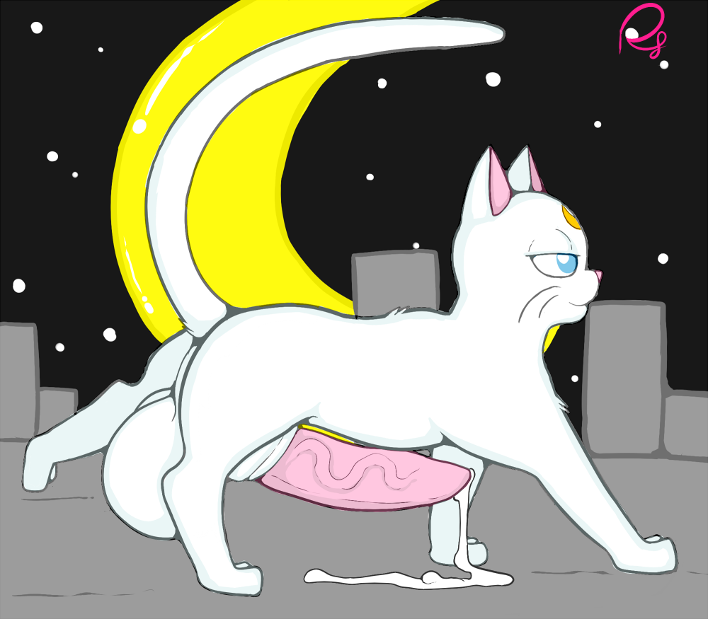 animal_genitalia artemis_(sailor_moon) balls big_balls big_penis bishoujo_senshi_sailor_moon blue_eyes cum erection feline feral huge_balls male male_only mammal penis pfh solo uncensored vein