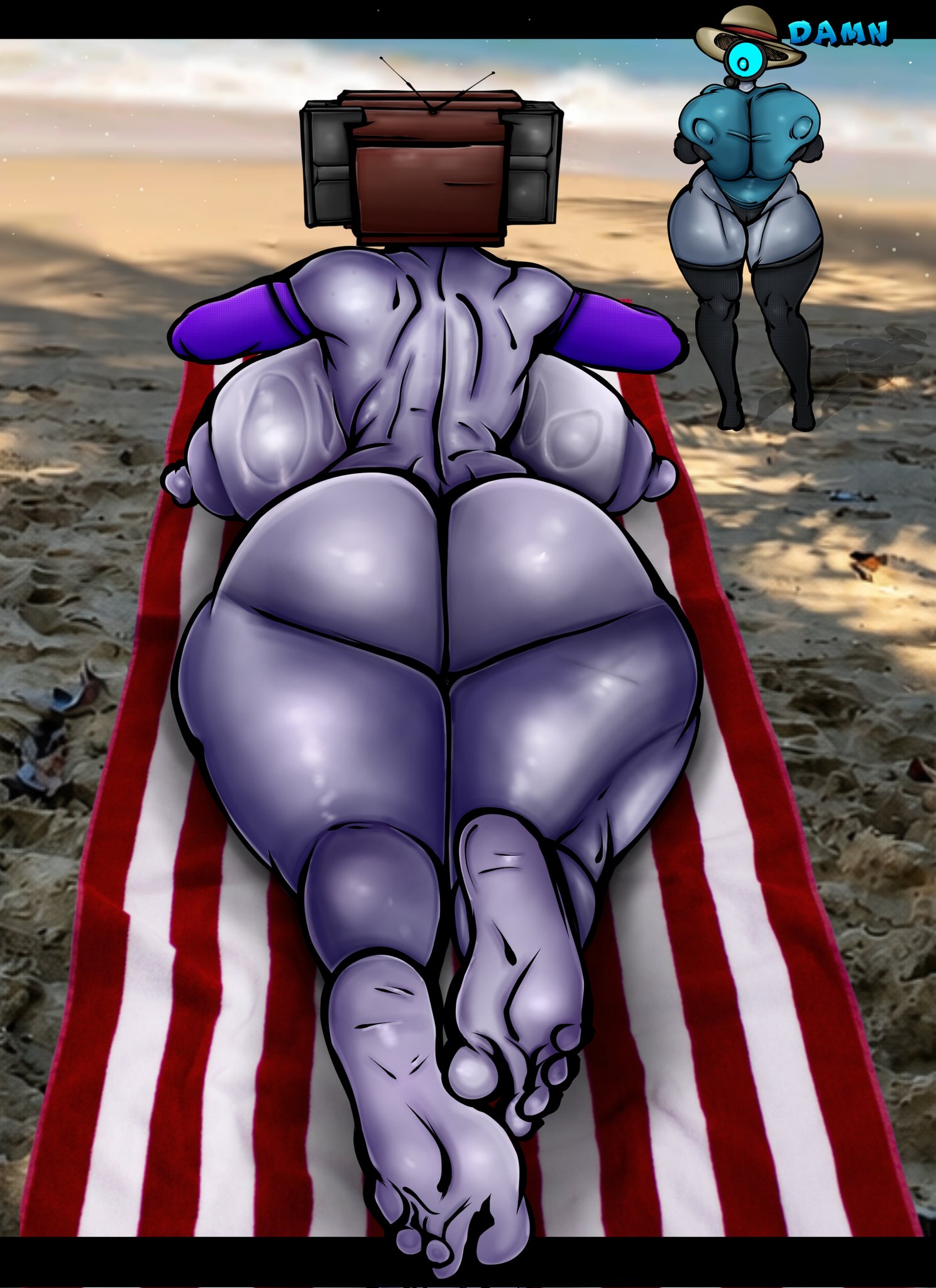 ass, beach, big ass, big breasts, pov, skibidi toilet, tv, tv head, tv screen, tv woman (skibidi toilet)