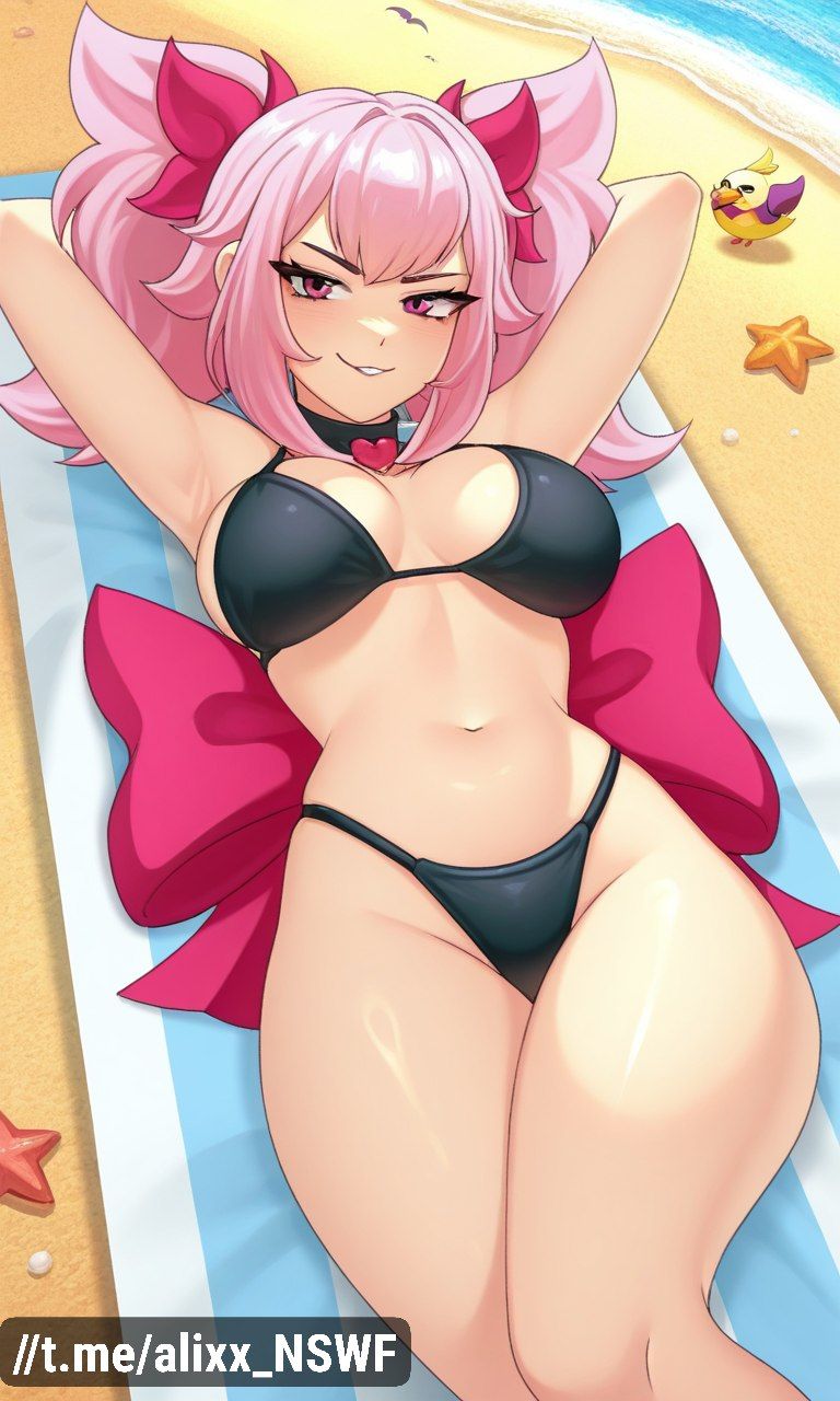 ai art, ai generated, alixx nswf, bikini, brawl stars, melodie (brawl stars), pink hair, supercell
