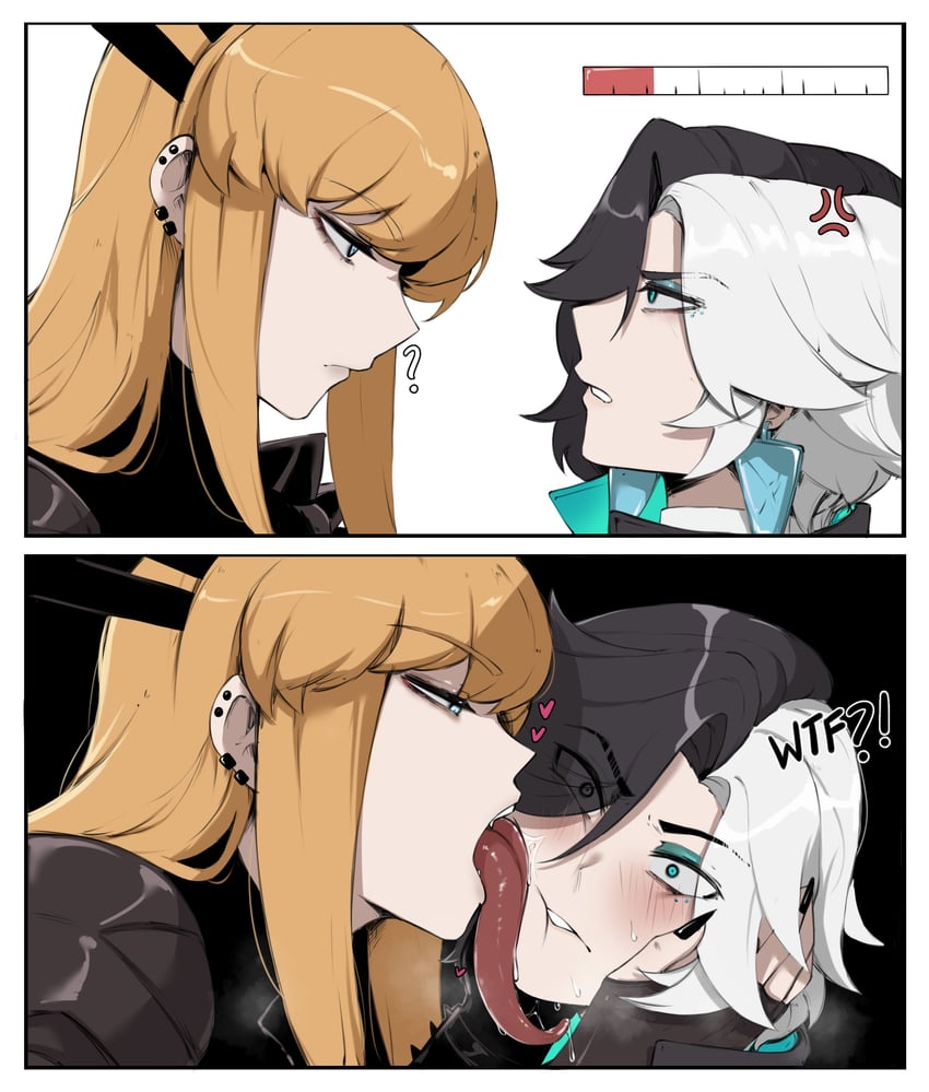 2girls 2koma black_nails earrings eyeliner face_grab face_lick face_licking female female/female female_only grabbing_face holding_face kissing lesbian lesbian_kiss licking licking_face long_tongue luna_snow magik_(illyana_rasputin) marvel marvel_comics marvel_rivals masoq095 pointed_teeth pointy_teeth surprised yuri
