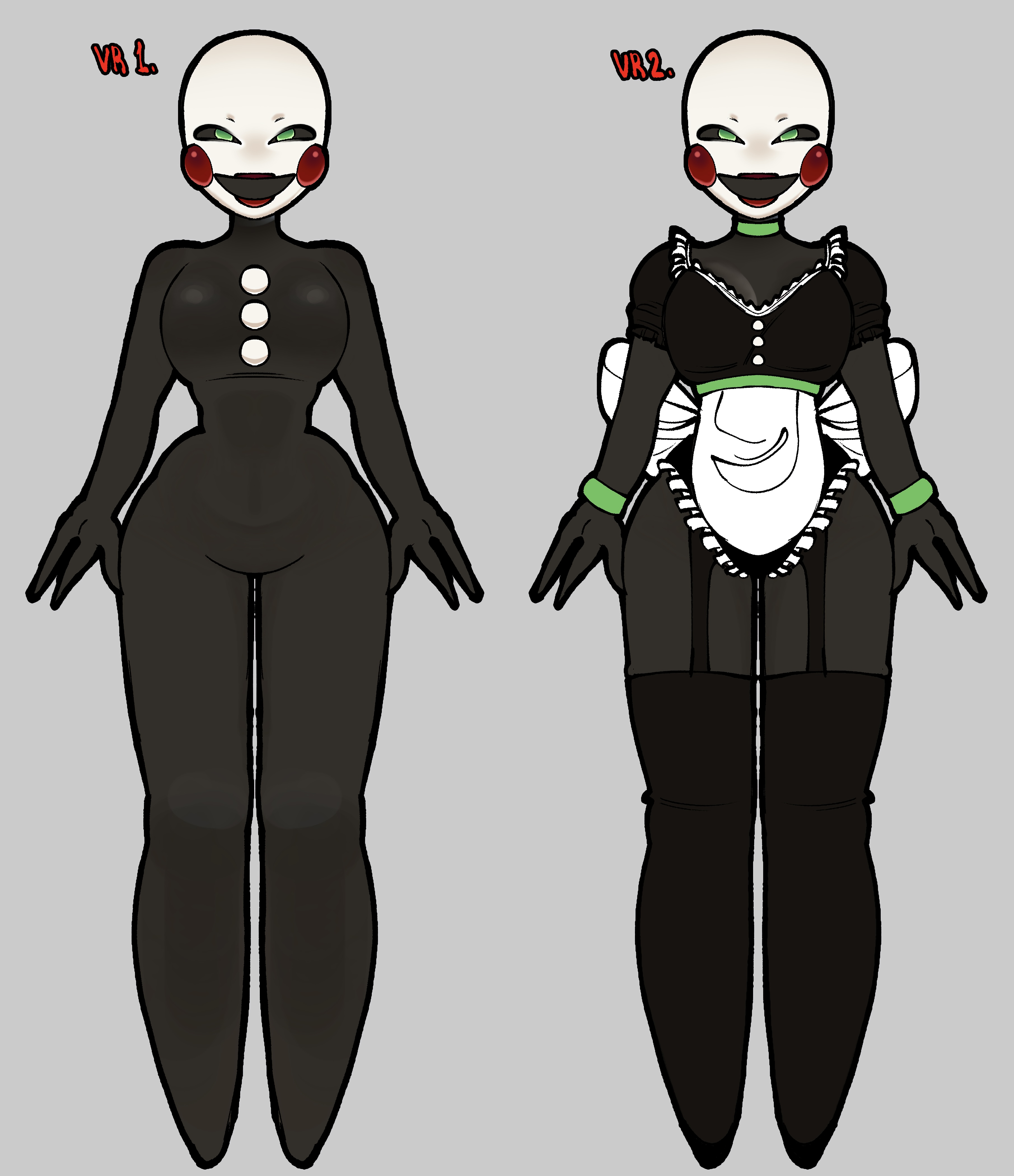 1girl, 1girls, 2girls, animatronic, animatronic female, animatronic girl, classic fnaf 2 marionette, classic fnaf 2 puppet, classic puppet, female, five nights at freddy's, five nights at freddy's 2, fnaf, fredbears family diner, green choker, green eyes, green lipstick, jemfjejdhkef, maid outfit, maid uniform, puppet (fnaf), solo, solo female
