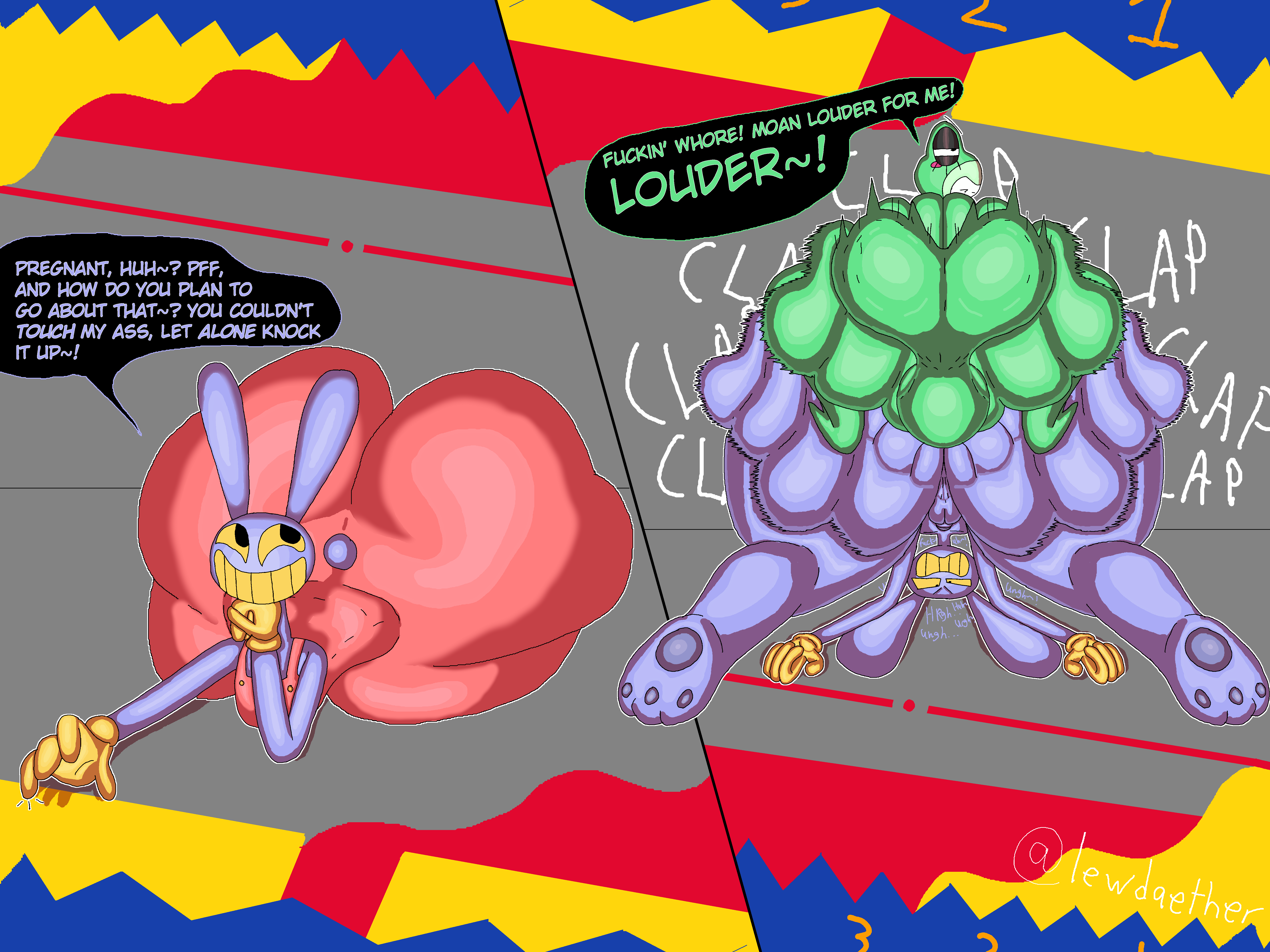dubious consent, futa on male, futa penetrating, futanari, glitch productions, instant loss, instant loss 2koma, jax (tadc), jax (the amazing digital circus), male impregnation, male penetrated, moaning, mpreg, ribbit (tadc), ribbit (the amazing digital circus), the amazing digital circus