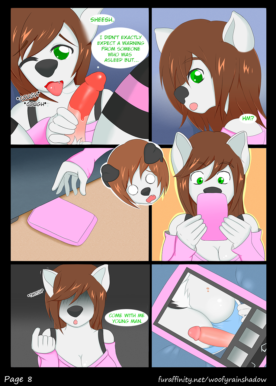 2015 anthro ass audrey_(woofyrainshadow) canine dog english_text female furaffinity_username green_eyes humanoid_penis husky incest male mammal mother page_8 parent penis phone son straight woofy_(woofyrainshadow) woofyrainshadow