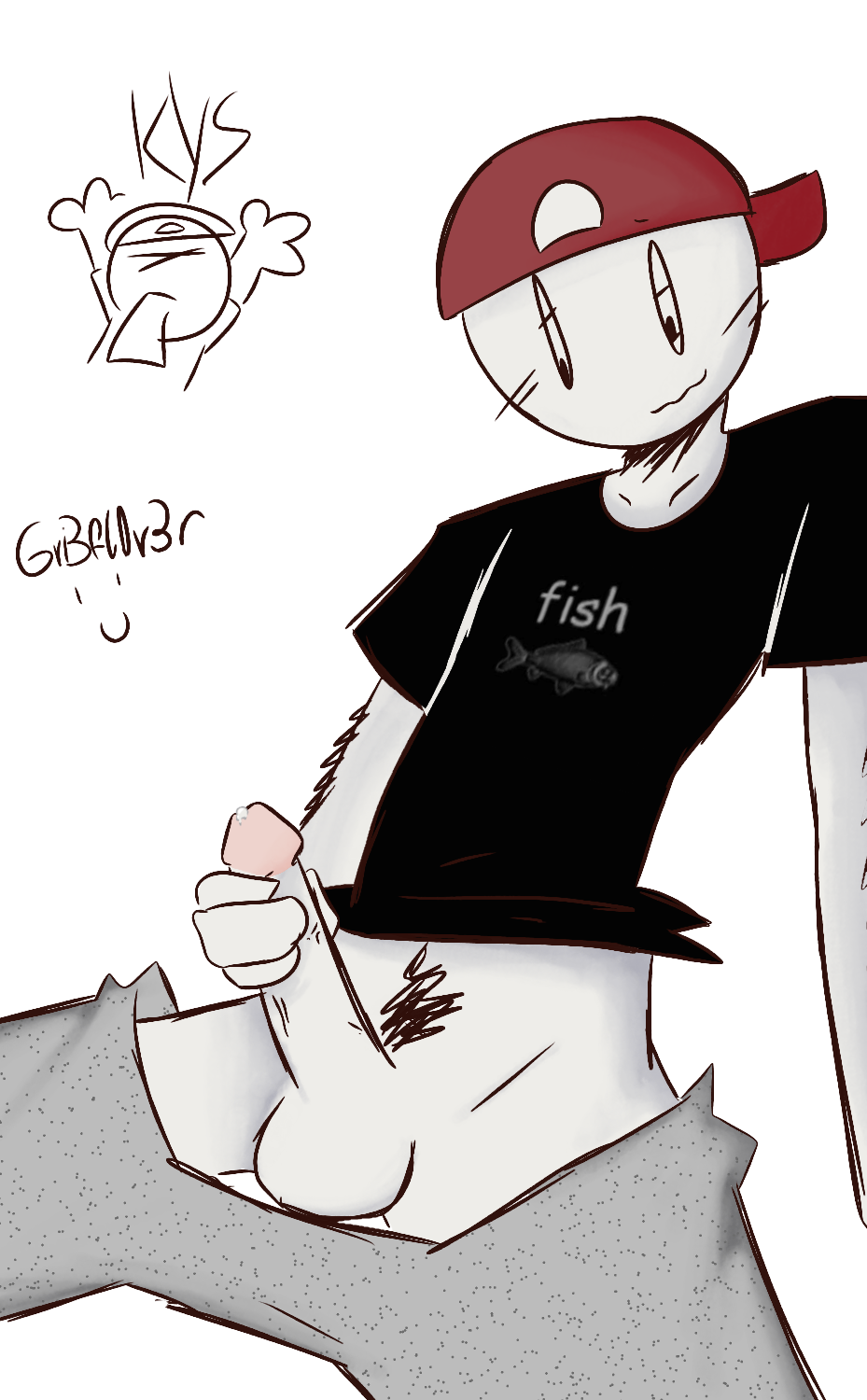 about_to_cum black_shirt blush clothed clothing comission cumming doodle fish fish_(oc) gri3fl0v3r hairy_arms happy_trail jerking jerkingoff masturbation pubes pubic_hair red_cap roblox roblox_avatar robloxian smiling underwear