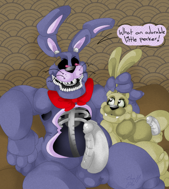 ! animatronic anthro balls bow english_text erection five_nights_at_freddy's five_nights_at_freddy's_4 frots lagomorph long_ears looking_down looking_up machine male mammal nightmare_bonnie nightmare_bonnie_(fnaf) penis plushtrap plushtrap_(fnaf) rabbit robot scottgames sharp_teeth sitting size_difference smile spread_legs spreading teeth text whiskers yaoi