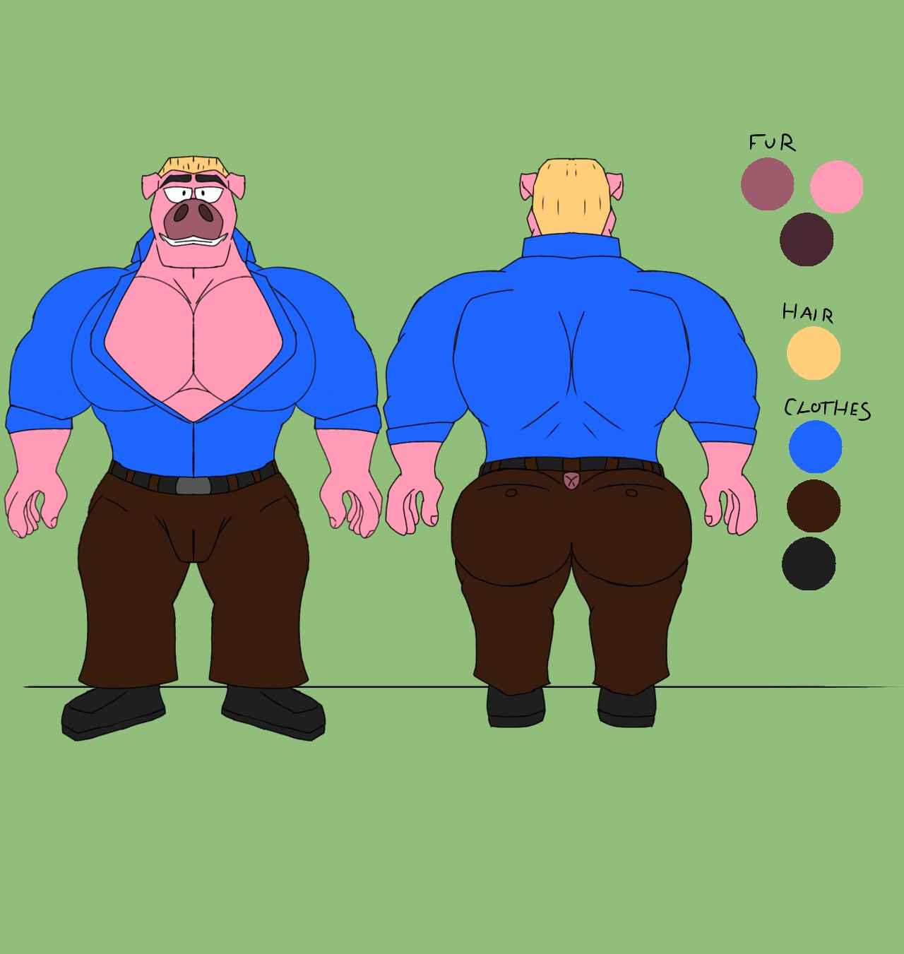 bara bara_ass bara_butt bara_tits bara_titties belly belt big_ass big_breasts big_butt big_chest big_pectorals bulge cleavage dress_pants gioartz giovannibardawulf giovannidrawing male male_chest male_cleavage open_shirt original_character pants pec_cleavage pecs pig reference_sheet shoes toby_(giovannidrawing) unbuttoned_shirt