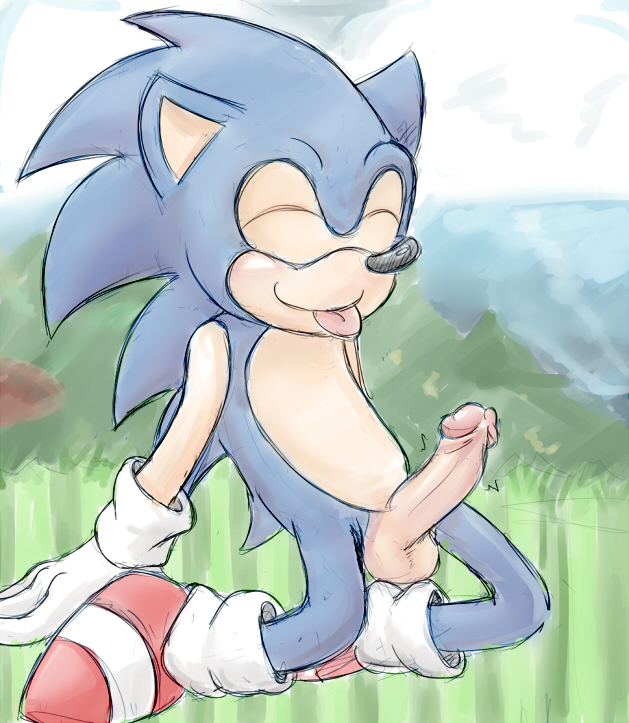 1boy 2015 anthro balls closed_eyes erection exposed_torso extraspecialzone footwear gloves green_hill_zone handwear hedgehog humanoid kneeling male male_only mammal mostly_nude nude outdoors penis presenting_penis seductive_smile shoes smile solo sonic_(series) sonic_1 sonic_the_hedgehog sonic_the_hedgehog_(series) tongue tongue_out