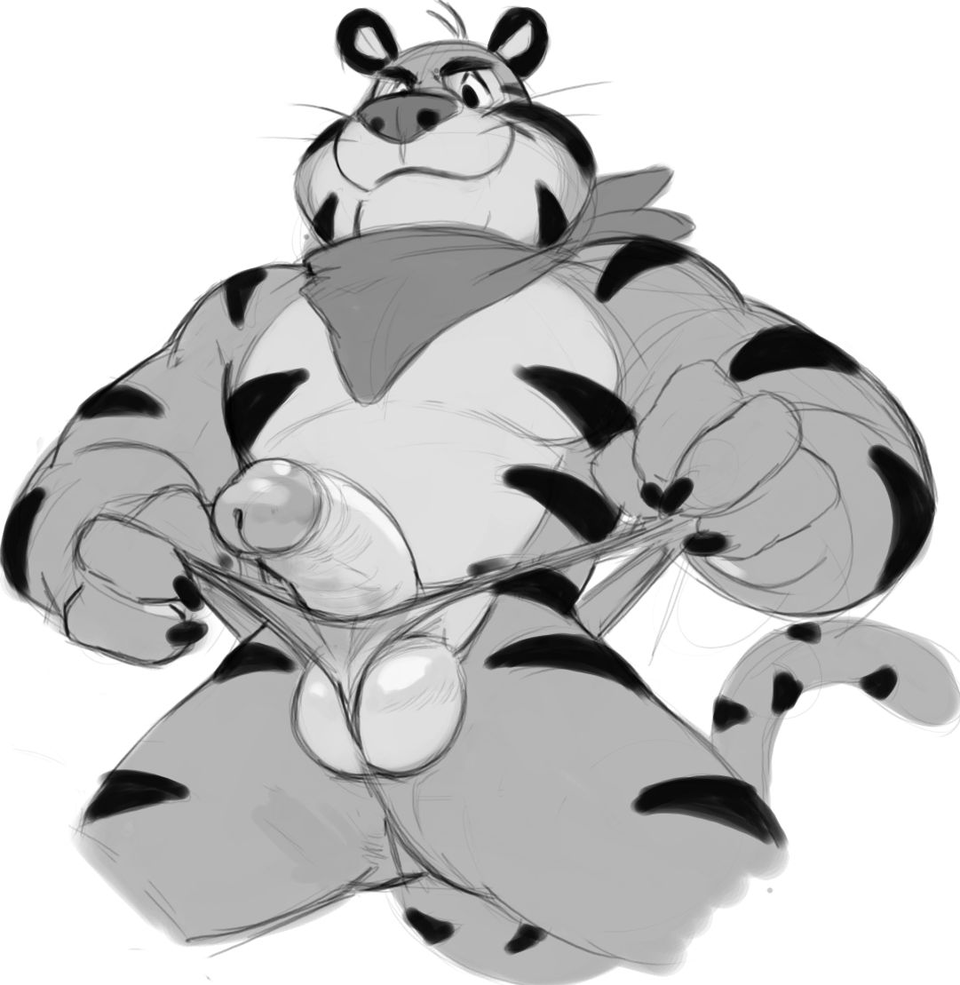 abs anthro biceps big_balls big_boner big_penis black_stripes blue_nose breasts cereal_mascot cum frosted_flakes furry holding_penis horny kelloggs long_tail muscles muscular muscular_body orange_fur pecs precum precumming red_bandana smiling smiling_at_viewer smirking_at_viewer solo_male tiger tony_the_tiger triceps white_balls white_penis