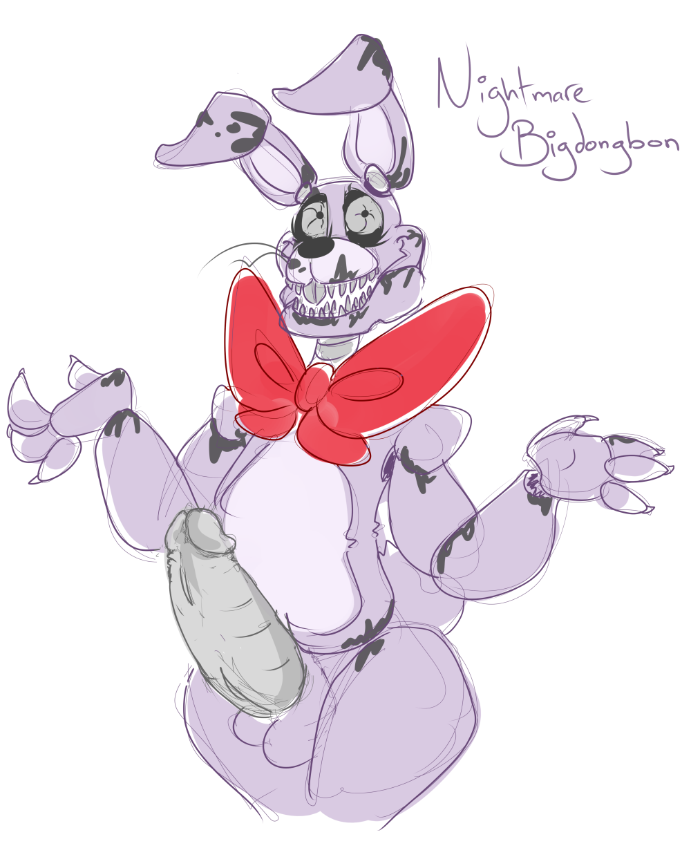 1boy animatronic anthro balls bow buckteeth english_text erection five_nights_at_freddy's five_nights_at_freddy's_4 frots lagomorph long_ears looking_at_viewer machine male male_only mammal nightmare_bonnie nightmare_bonnie_(fnaf) nude penis rabbit robot sharp_teeth smile solo standing teeth text video_games