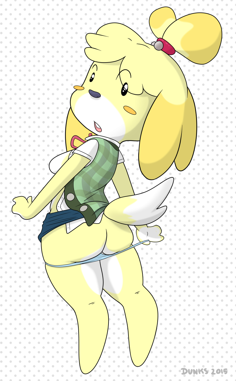 2015 alternate_breast_size animal_crossing anthro ass breasts canine clothed clothing dunks female fur hair isabelle_(animal_crossing) mammal nintendo open_mouth panties partially_clothed pussy shih_tzu sideboob solo underwear undressing video_games yellow_fur