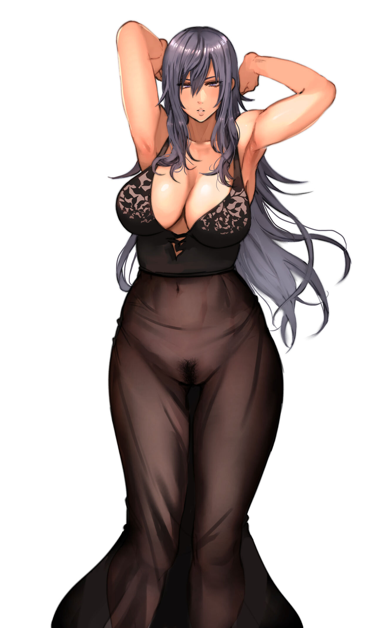 1girls 2018 absurd_res armpits arms_up bare_arms bare_shoulders big_breasts black_dress blue_eyes blue_hair breasts cleavage dress female female_only hair_between_eyes hairy_pussy highres large_breasts long_hair looking_at_viewer matching_hair/eyes mature_female navel no_panties original pepe_(jonasan) pubic_hair ruuko-san see-through see-through_clothing see-through_dress simple_background sleeveless sleeveless_dress solo standing teeth thigh_gap thighs tight_clothing very_long_hair white_background