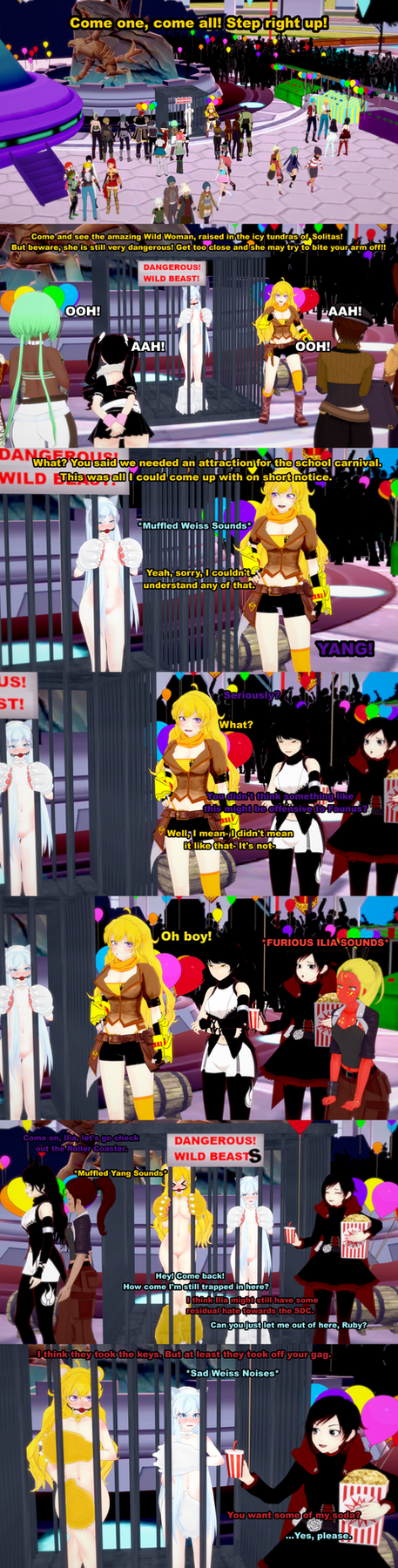 ass ass_exposed ball_gag bear_ears black_eyes black_hair blake_belladonna blonde_hair blue_eyes blush blushed blushed_face blushing_female breasts breasts_exposed breasts_out butt_crack cage caged carnival cat_ears cfnf clothed_female_nude_female collar collared comic completely_naked completely_naked_female completely_nude completely_nude_female covered_nipples covering_breasts covering_crotch embarrassed embarrassed_female embarrassed_naked_female embarrassed_nude_female enf english english_dialogue english_text female female_focus female_human gag gagged gagged_female hair human humiliated humiliating humiliation masterxcharon naked naked_female no_bra no_clothes no_clothing no_panties no_pants no_shirt no_skirt no_underwear nude nudity popcorn public public_exposure public_nudity purple_eyes pussy pussy_exposed ruby_rose rwby school soda tits_out vagina weiss_schnee white_hair yang_xiao_long