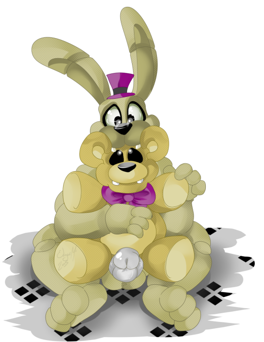 anal anal_sex animatronic anthro balls barefoot bear bow cute erection five_nights_at_freddy's five_nights_at_freddy's_4 fredbear_plush_(fnaf) frots gay hat headgear lagomorph long_ears looking_down looking_up machine male male_only mammal naked nude penetration penis plushie plushtrap plushtrap_(fnaf) rabbit robot sex sitting size_difference smile teddybear yaoi