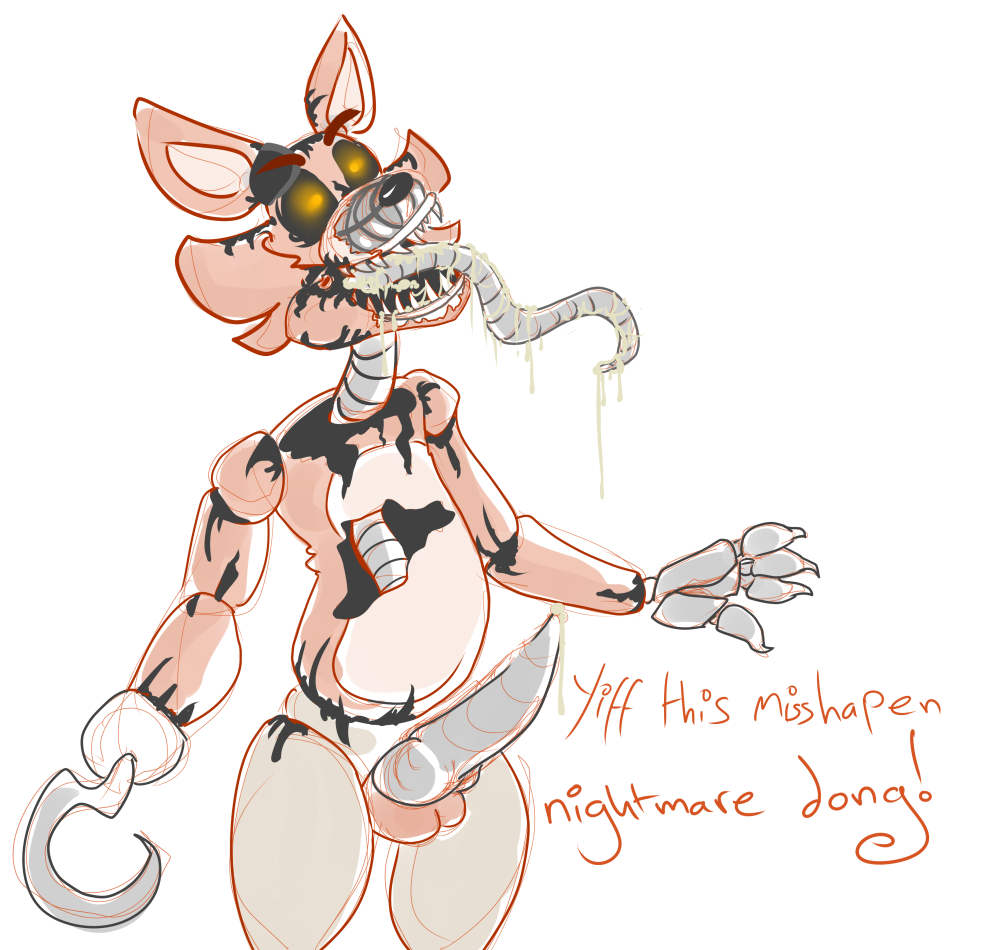 ! 1boy animatronic anthro balls canine drooling english_text erection five_nights_at_freddy's five_nights_at_freddy's_4 fox frots glowing glowing_eyes knot machine male male_only mammal nightmare_foxy nightmare_foxy_(fnaf) nude open_mouth penis pirate robot saliva sharp_teeth smile solo standing teeth text tongue tongue_out video_games