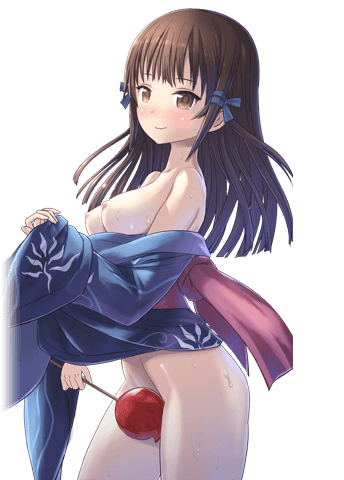 blush breasts brown_eyes brown_hair female homura_yuni kise_hotaru lilith-soft long_hair nipples open_clothes pointy_chin small_breasts smile solo taimanin_asagi_battle_arena topless