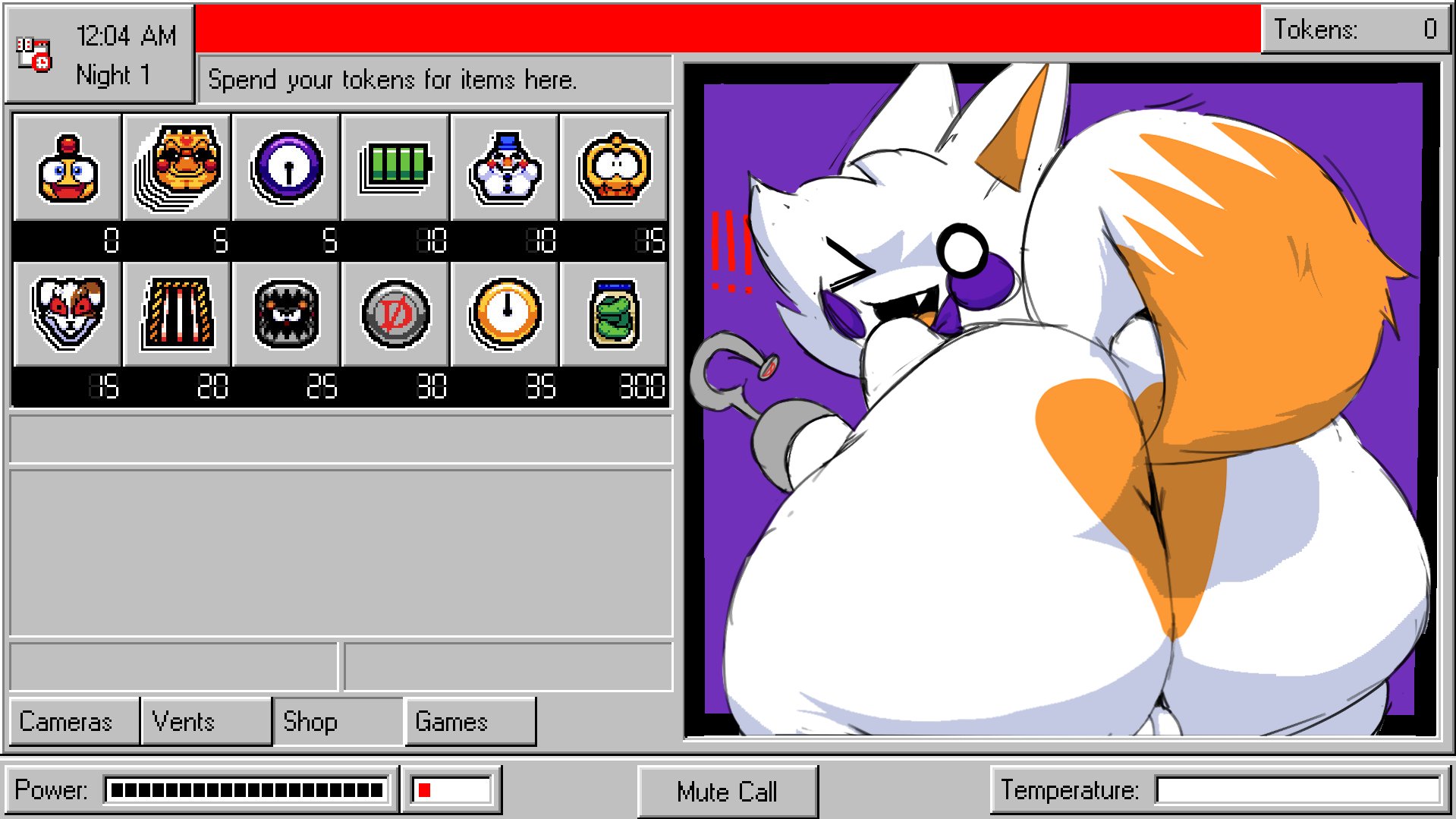 ambiguous gender, ass, ass focus, back view, balls, butt, fat ass, five nights at freddy's, five nights at frickbears, five nights at frickbears 3, fox, lolbit (fnaf), lolbit (frickbears), nonbinary, orange fur, shop, slothbun, tail, white fur