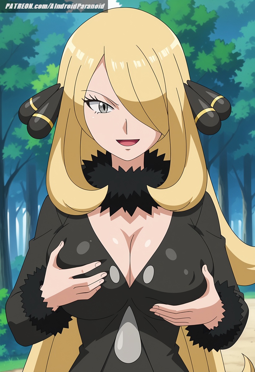 ai_generated aindroidparanoid big_breasts blonde_hair blonde_hair_female boobs breast_grab busty cleavage curvy cynthia_(pokemon) female female_only forest grabbing_breasts grabbing_own_breast gray_eyes gym_leader huge_breasts large_breasts long_hair massive_breasts mature mature_female milf mommy nipples nipples_visible_through_clothing outdoors pokemon pokemon_(species) pokemon_dppt pokemon_trainer stable_diffusion tits touching_breast voluptuous