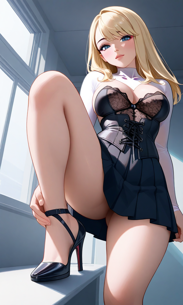 1girls ai_generated big_breasts blonde_hair blue_eyes chloenette69 corset disney disney_channel eyebrows eyelashes eyeliner eyeshadow high_heels large_ass large_breasts long_hair looking_at_viewer skirt solo_female stiletto_heels thick_thighs