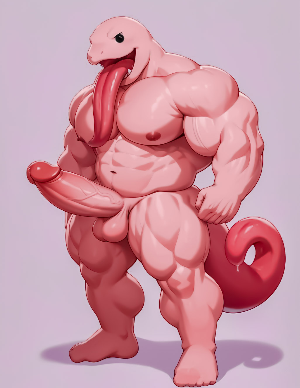 1boy balls bara big_penis colored_skin erection large_penis lickitung long_tongue male male_only muscular muscular_male naked nipples no_humans non-human open_mouth pectorals penis pink_nipples pink_penis pink_skin pokemon pokemon_(species) tail vein veins veiny_muscles veiny_penis