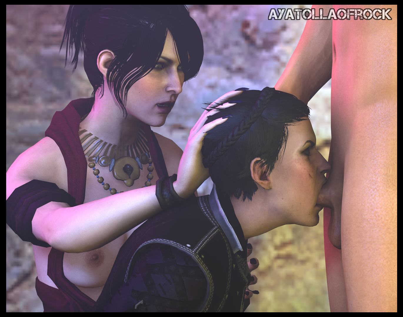 1boy, 2girls, 3d, alistair theirin, ayatollaofrock, breasts, cassandra pentaghast, deepthroat, dragon age, dragon age inquisition, dragon age origins, female, female assisted blowjob, female assisted rape, forced deepthroat, forced oral, hand on another's head, hand on head, kneeling, male, morrigan (dragon age), nipples, nude, oral, source filmmaker, threesome, throat bulge, uncensored