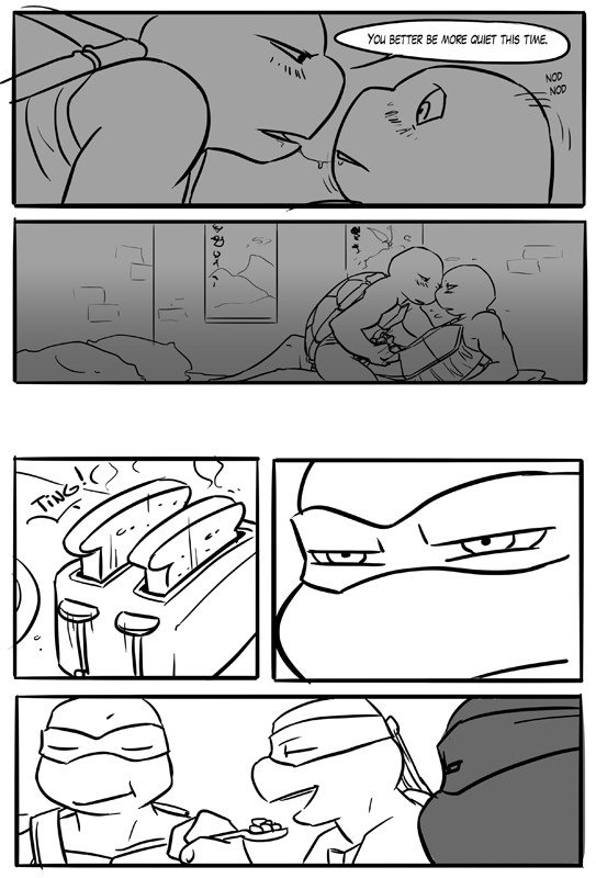 bed bread comic food indoors leonardo male masturbation michelangelo penis raphael reptile saliva scalie sneefee teenage_mutant_ninja_turtles toast turtle yaoi