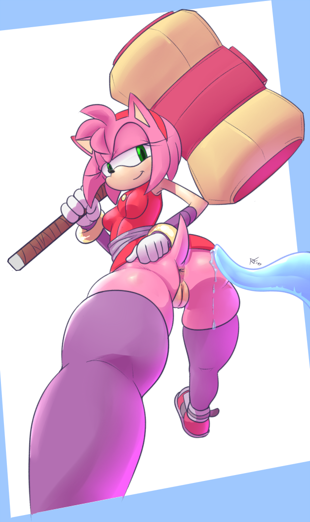 amy_rose amy_rose_(boom) anus ass dat_ass female_only furry furry_only hammer no_panties piko_piko_hammer pussy r-fenrir sonic_(series) sonic_boom stockings tentacle