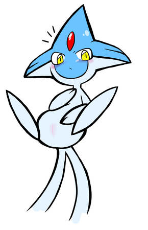 azelf blush female kageyama legendary_pokemon looking_at_viewer nintendo nude pokemon pussy solo video_games yellow_eyes