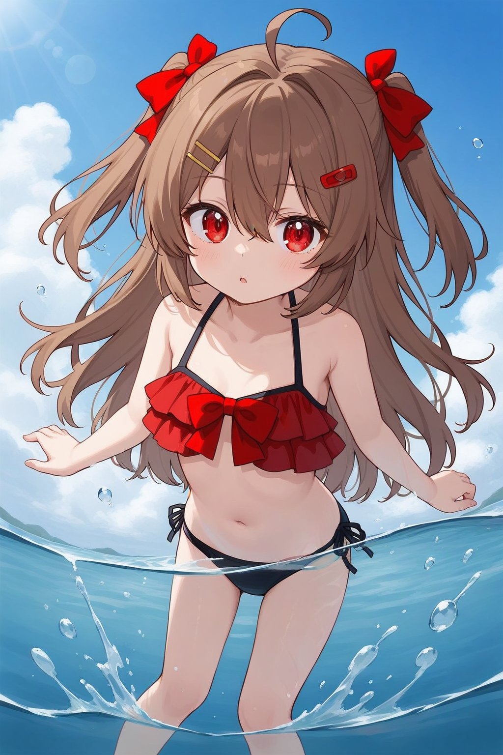 ai_generated black_panties bra evil_neuro female indie_virtual_youtuber looking_at_viewer mostly_nude mostly_nude_female red_eyes small_breasts swimsuit swimwear virtual_youtuber vtuber water